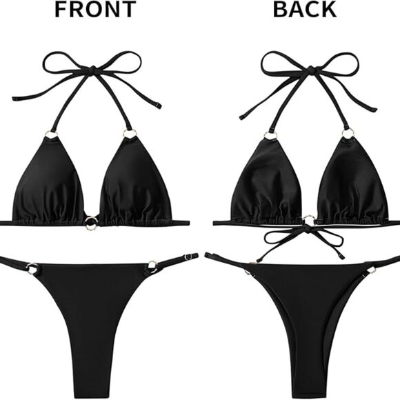Triangle Bathing Suit For Women 2 Piece Bikini Spaghetti Strap Swimsuits Black - Picture 6 of 6